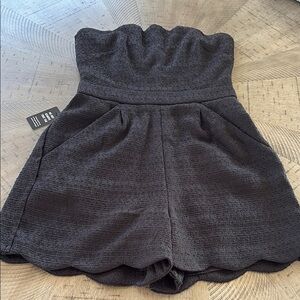 Express Black Strapless Romper with Textured Design